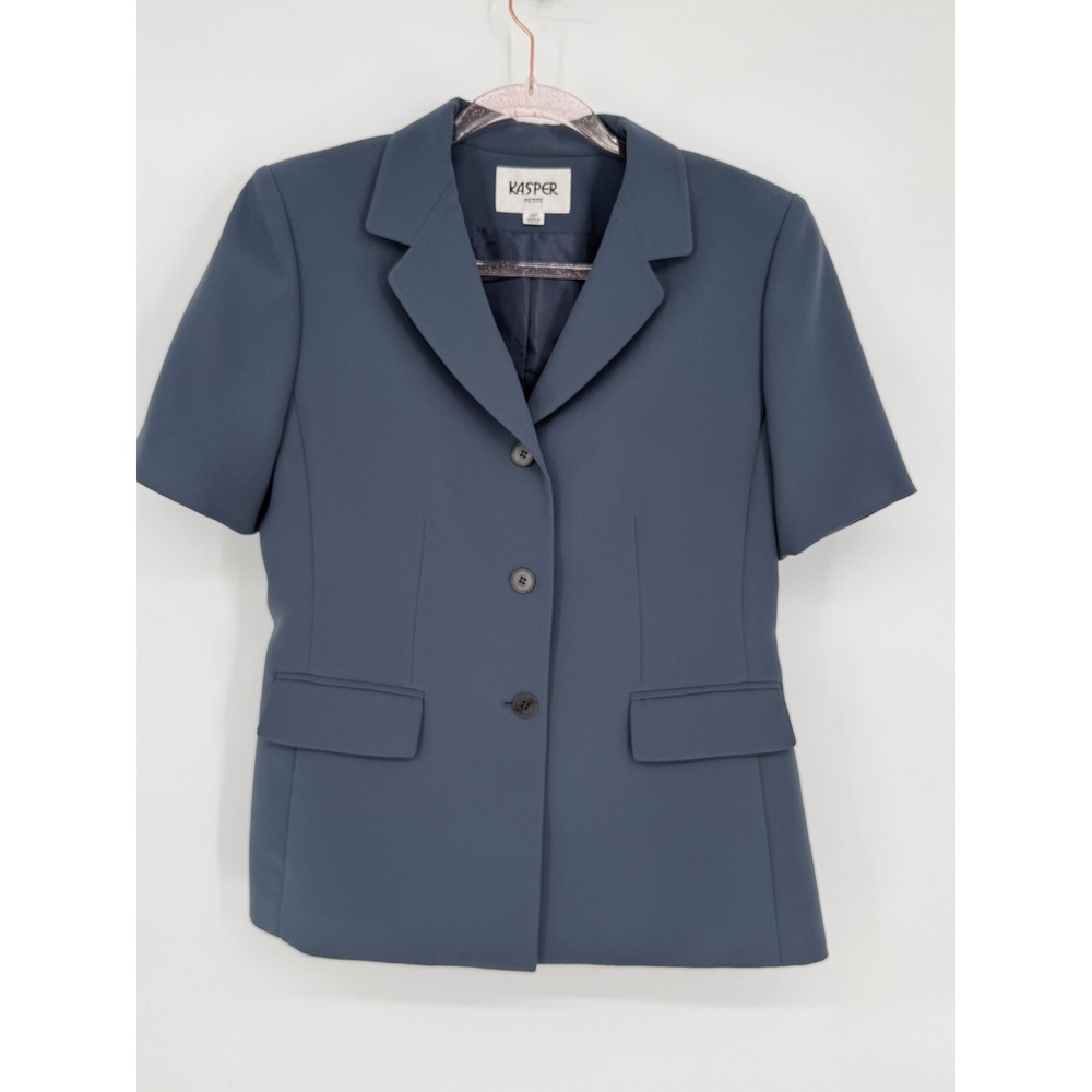 Kasper Women Sz 10P Blue Gray Short Sleeve Blazer Jacket Business Sz M VTG‎